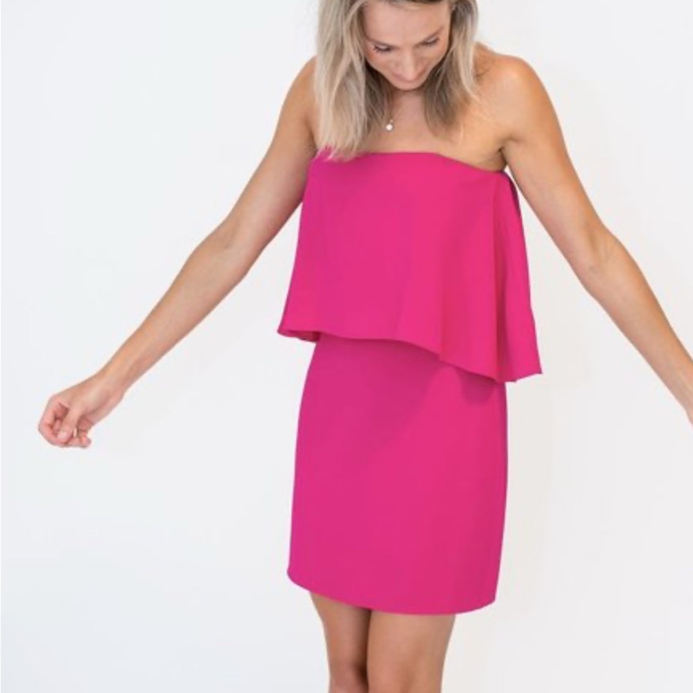 Amanda Uprichard Pink Ruffled Strapless Cocktail Dress